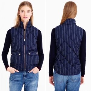 J. Crew Excursion Quilted Down Vest Navy Blue Pin Stripe Size Medium